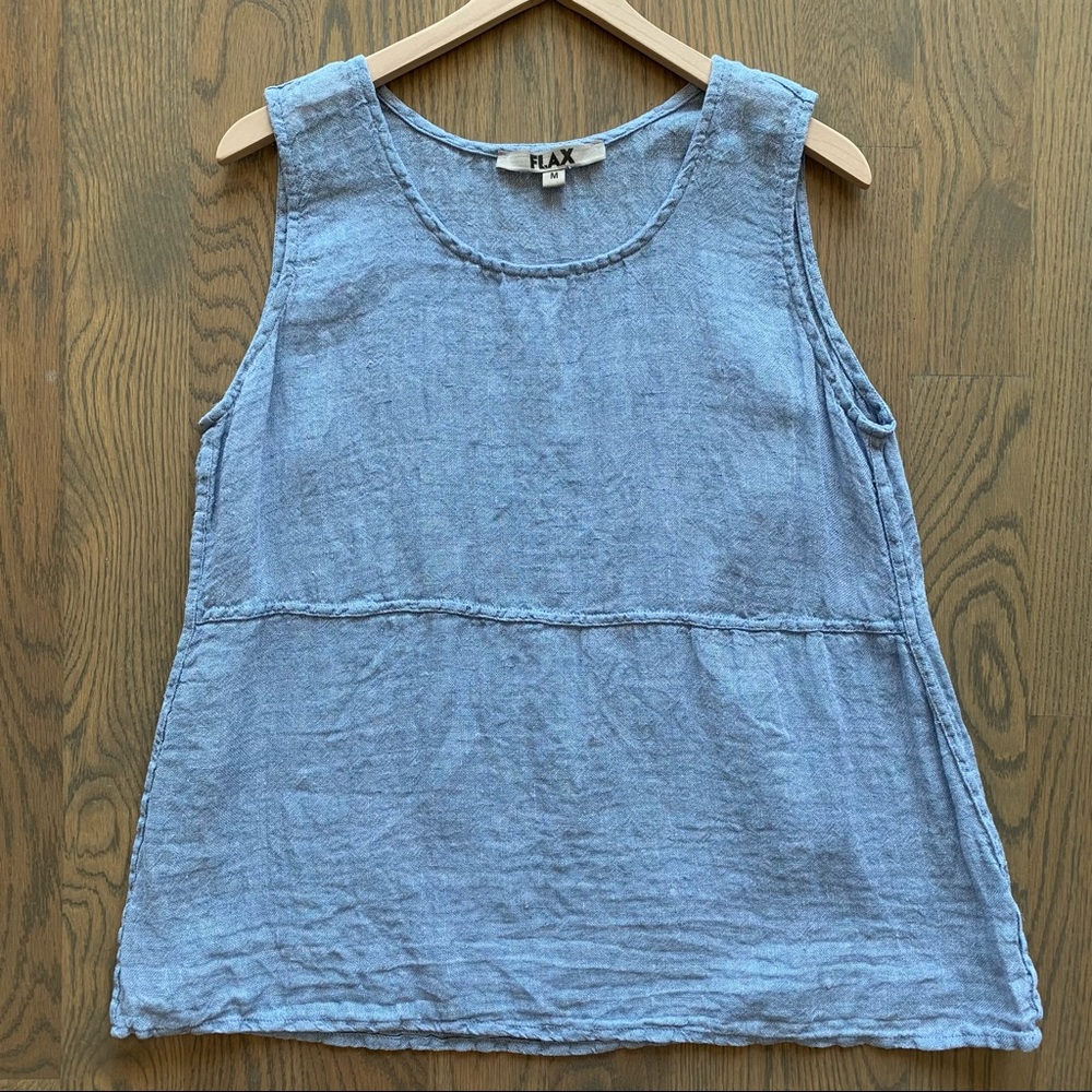 FLAX 100% Linen Scoop Neck Sleeveless Top Pale Blue Size Medium
